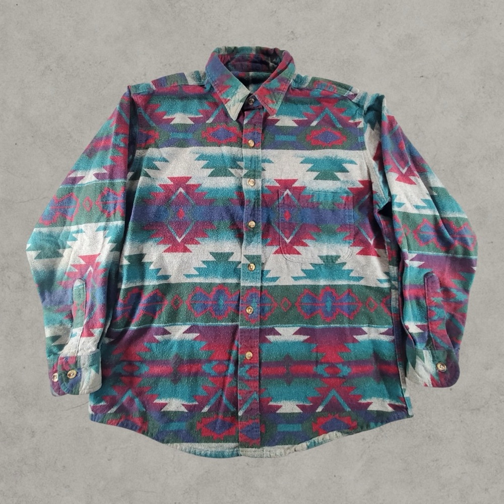 Vintage Cabelas Shirt Mens Large Multicolor 90s‎ Aztec Navajo Button Down Retro
